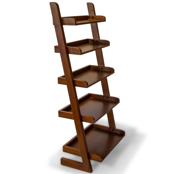 5-Tier Ladder Shelf in Birch Wood Cherry Finish