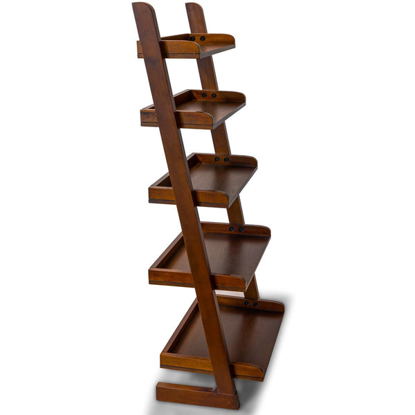 5-Tier Ladder Shelf in Birch Wood Cherry Finish