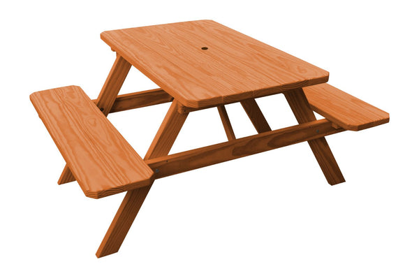 Pine Wood Table with Attached Benches