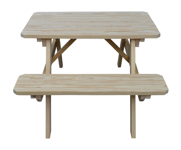Pine Wood Table with Attached Benches
