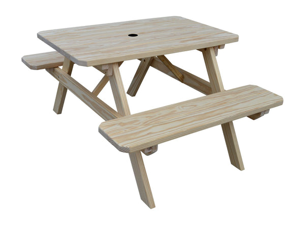 Pine Wood Table with Attached Benches