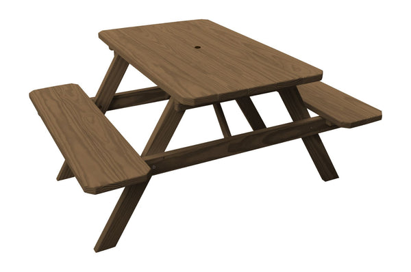 Classic Pine Wood Table w/ Attached Benches