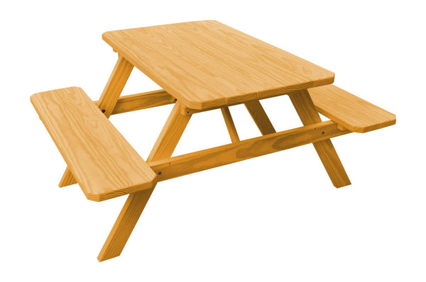 Classic Pine Wood Table w/ Attached Benches