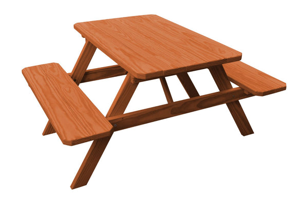 Classic Pine Wood Table w/ Attached Benches