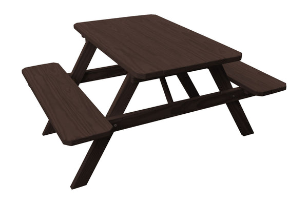Classic Pine Wood Table w/ Attached Benches