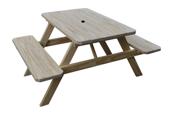 Classic Pine Wood Table w/ Attached Benches