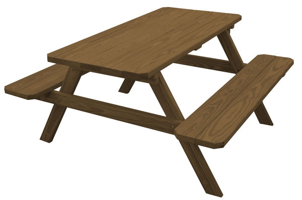 Pine Wood Table with Attached Benches