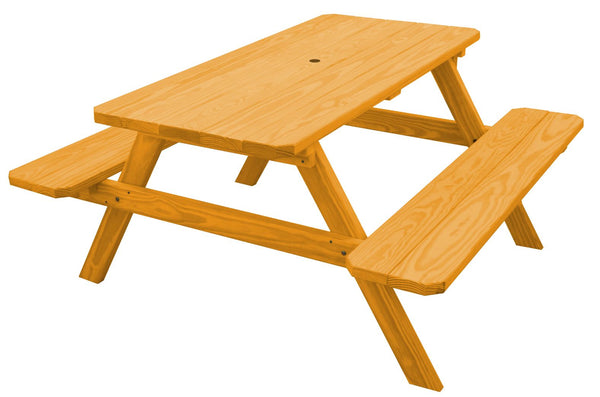 Pine Wood Table with Attached Benches