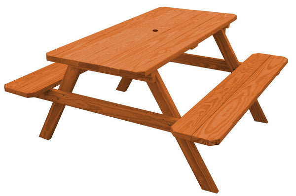 Pine Wood Table with Attached Benches