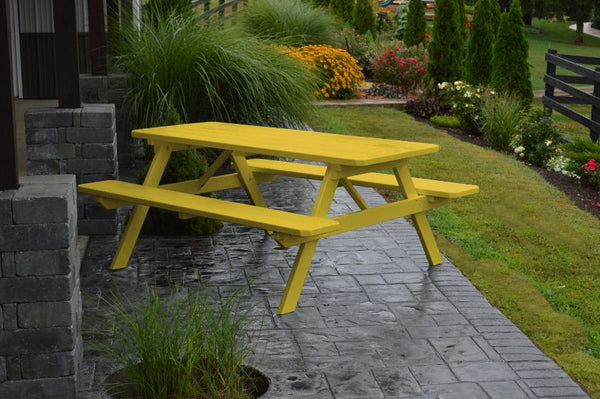 Pine Wood Table with Attached Benches