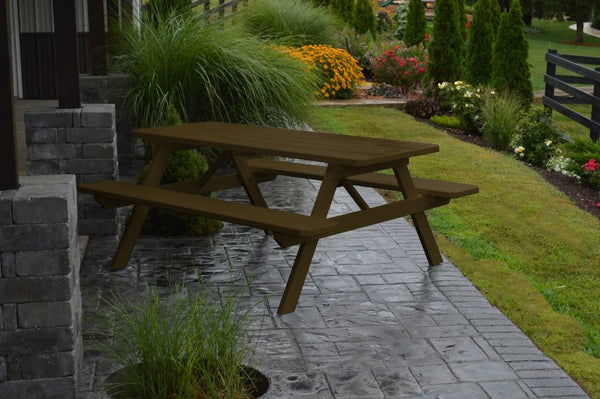 Pine Wood Table with Attached Benches
