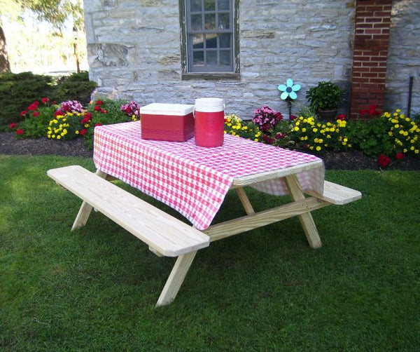 Classic Pine Wood Table w/ Attached Benches