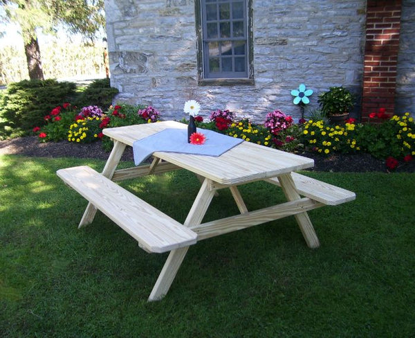 Classic Pine Wood Table w/ Attached Benches