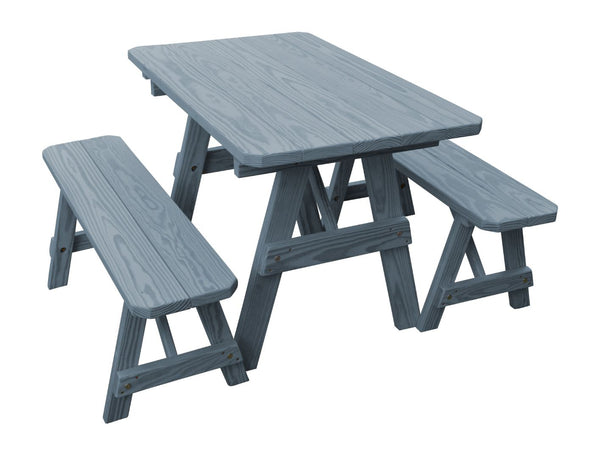 Traditional Table w/ 2 Benches in Pine Wood