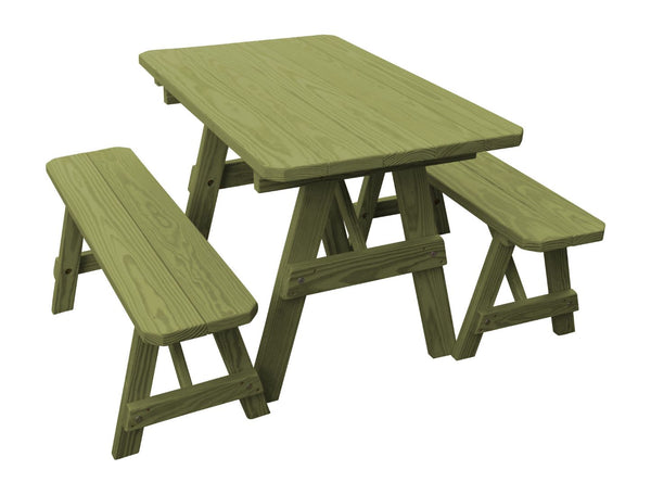Traditional Table w/ 2 Benches in Pine Wood