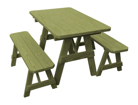 Traditional Table w/ 2 Benches in Pine Wood