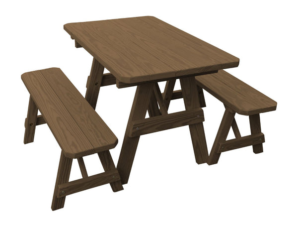 Traditional Table w/ 2 Benches in Pine Wood