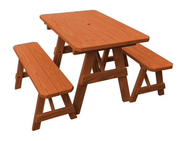 Traditional Table w/ 2 Benches in Pine Wood