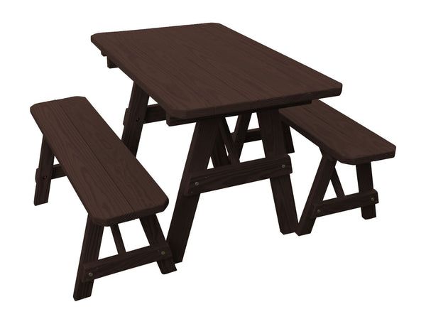 Traditional Table w/ 2 Benches in Pine Wood