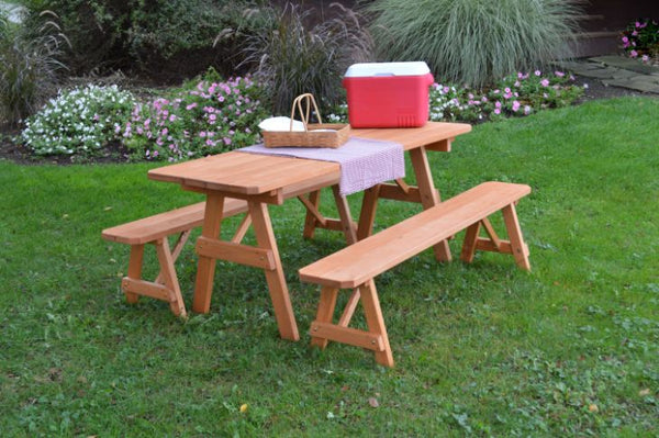 Traditional Table w/ 2 Benches in Pine Wood