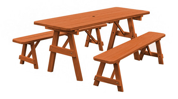 Traditional Table w/ 2 Benches in Pine Wood