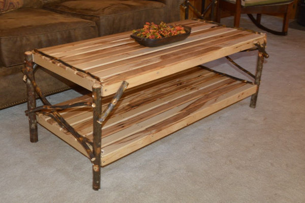 Hickory Wood Coffee Table with Shelf
