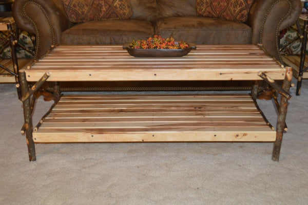 Hickory Wood Coffee Table with Shelf