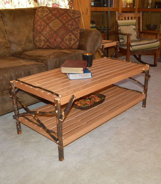 Hickory Wood Coffee Table with Shelf
