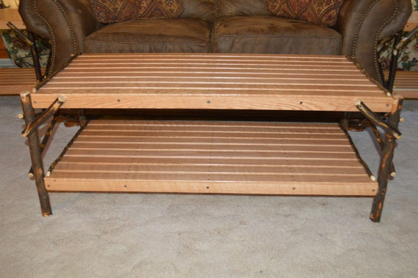Hickory Wood Coffee Table with Shelf