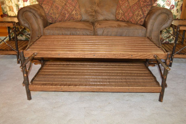 Hickory Wood Coffee Table with Shelf