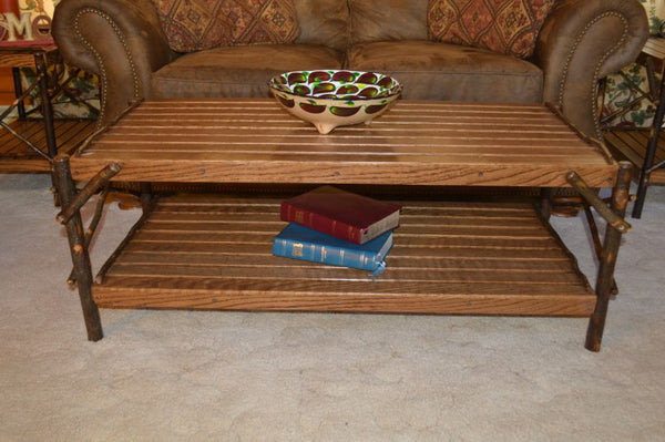 Hickory Wood Coffee Table with Shelf