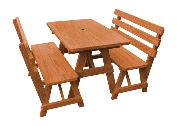 Table w/ 2 Backed Benches in Yellow Pine