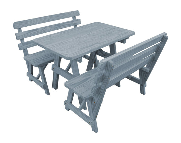 Table w/ 2 Backed Benches in Yellow Pine