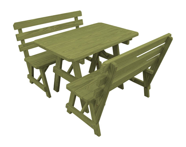 Table w/ 2 Backed Benches in Yellow Pine