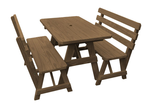 Table w/ 2 Backed Benches in Yellow Pine
