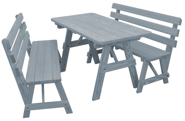 Table w/ 2 Backed Benches in Yellow Pine