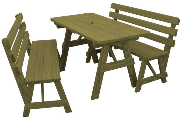 Table w/ 2 Backed Benches in Yellow Pine