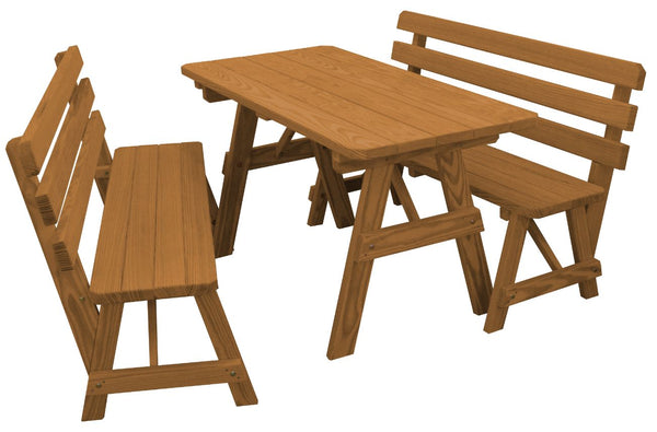 Table w/ 2 Backed Benches in Yellow Pine