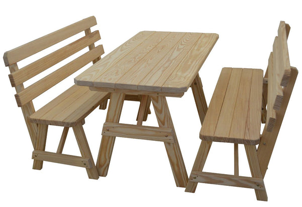 Table w/ 2 Backed Benches in Yellow Pine