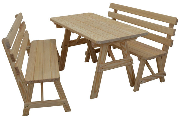 Table w/ 2 Backed Benches in Yellow Pine