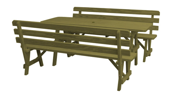 Table w/ 2 Backed Benches in Yellow Pine