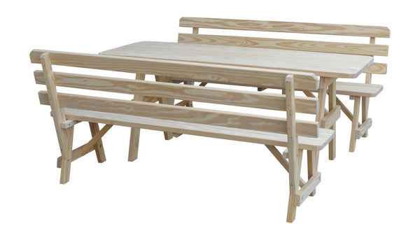 Table w/ 2 Backed Benches in Yellow Pine
