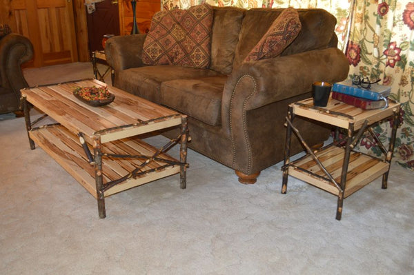 Hickory Wood Coffee Table with Shelf