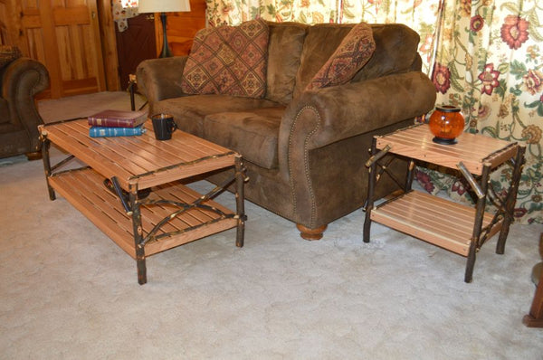 Hickory Wood Coffee Table with Shelf