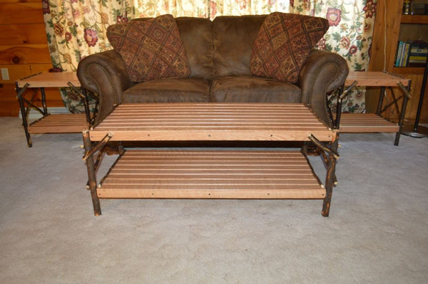 Hickory Wood Coffee Table with Shelf