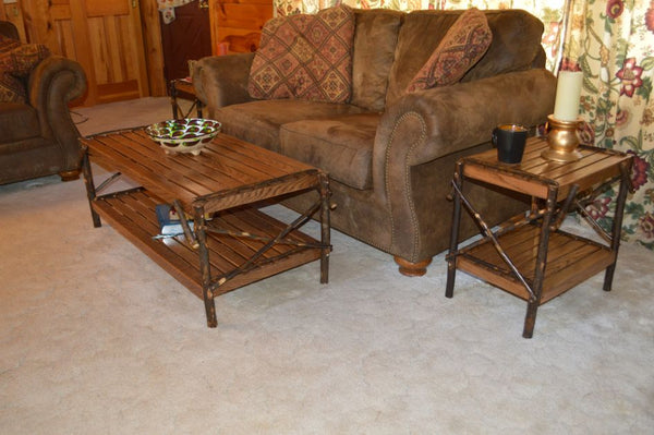 Hickory Wood Coffee Table with Shelf