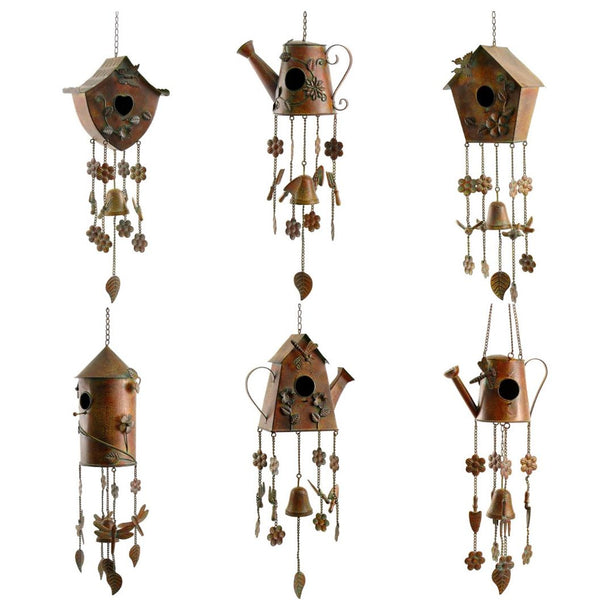 Set of 6 Assorted Style Hanging Birdhouse Wind Chimes