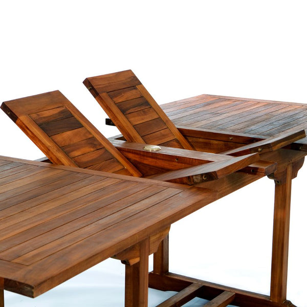 6ft Rectangle Extendable Teak Table w/ Umbrella Slot