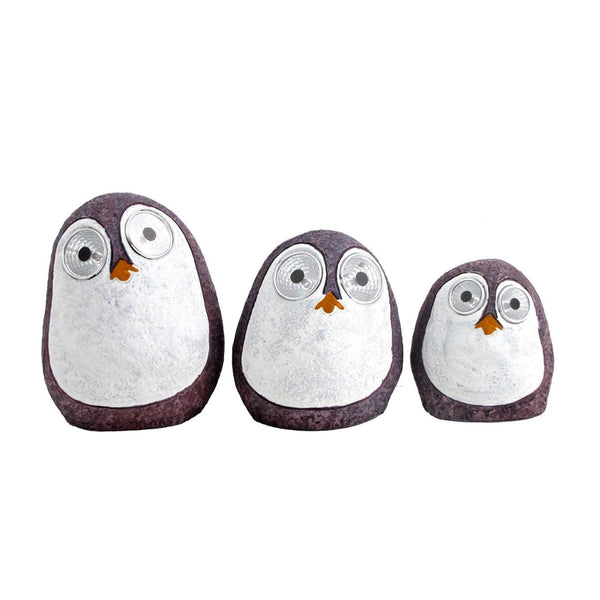 Set of 3 Solar "Rock" Penguins with Light Up Eyes