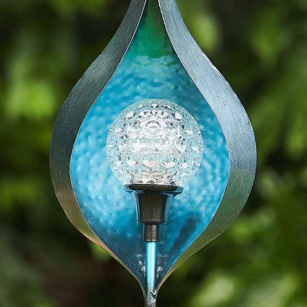 Raindrop Solar Garden Stake with Spinning LED Blue Orb